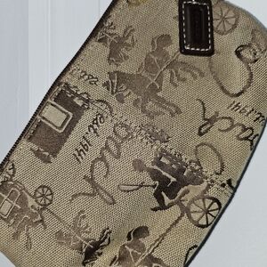 Coach brown canvas wristlet